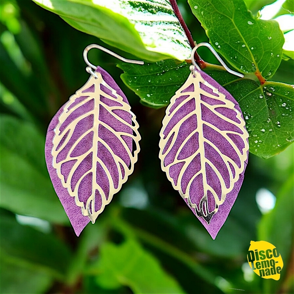 DiscoLemonade Upcycled Silver Purple Suede 💜 Fairy 🧚‍♀️ Feather Wing Earrings